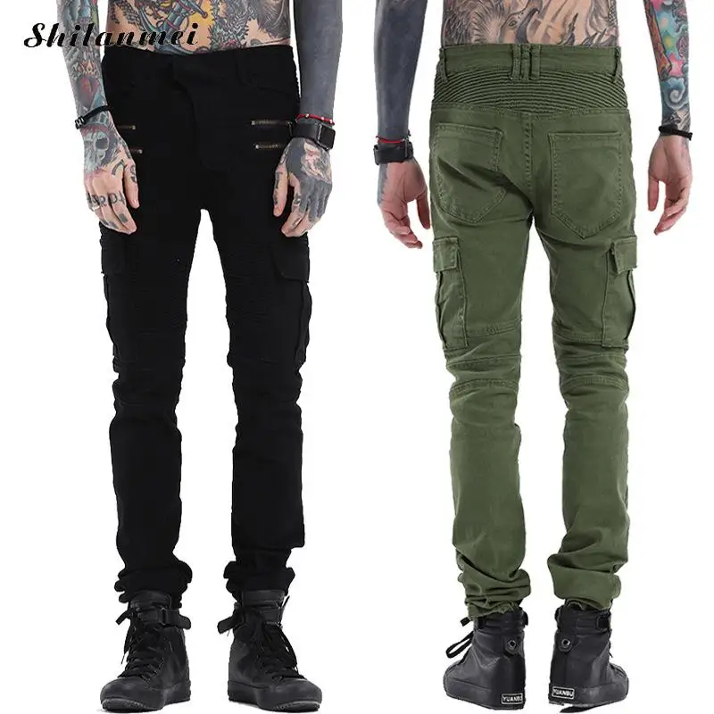 Autumu Winter Mens Pants Green Zipper Button Men's