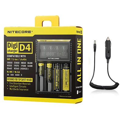 Оригинальное Nitecore D4 зарядное устройство с ЖК-дисплеем интеллектуальное зарядное устройство Li-Ion 18650 14500 16340 26650 AAA AA 12 В - Цвет: D4 with cable