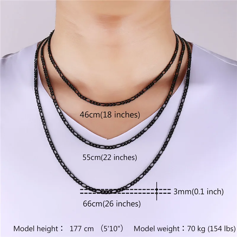 gold Color 3mm Figaro Chain Necklace 