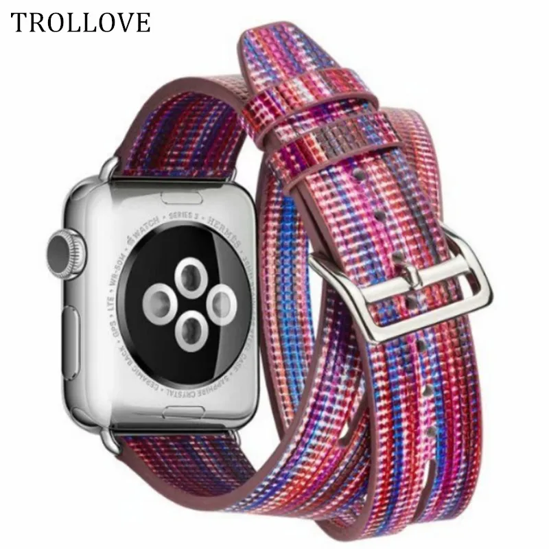 

Colorful Multicolor Leather Band Double Tour Bracelet Leather Strap Watchband for Apple Watch Series 1 2 3 38mm 42mm woman