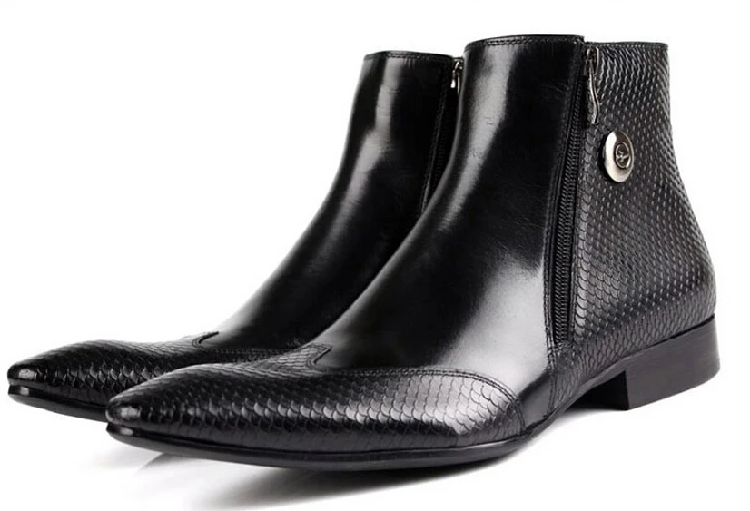 Коричневые/черные ботинки «Челси» с острым носком под змеиную кожу; мужские Ботильоны; ботинки из натуральной кожи; Мужские модельные туфли; Большие европейские размеры 45