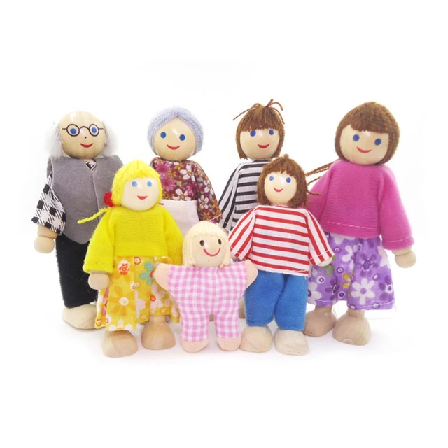 Family Dollhouse Famille 6 poupées en bois Set Jouets pour enfants