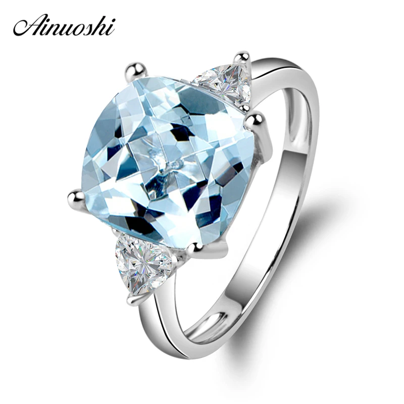 AINUOSHI 3 кольцо с камнями 925 серебро синий топаз квадратное кольцо 5 карат, подушка драгоценный камень с огранкой обручальное кольцо подарок дл... AINUOSHI 3 кольцо с камнями 925 серебро синий топаз квадратное кольцо 5 карат, подушка драгоценный камень с огранкой обручальное кольцо подарок дл...