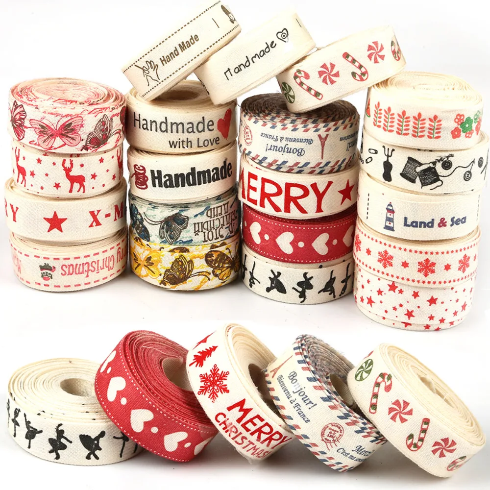 

5Yards 15mm Gift Wrapping Christmas Ribbon"Christmas" Design Printed Cotton Ribbon Sewing Fabric Wedding Christmas Decoration
