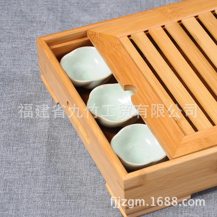[GRANDNESS] поднос для сервировки чая из бамбука, поднос из натурального бамбука, китайский поднос для чая кунг-фу, резервуар и дренаж, поднос для чая кунг-фу