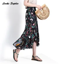 1 шт., высокая талия, женские юбки-трубы, Осеннее шифоновое усиленное переплетение, асимметричность, принт, длинная юбка русалки, женские Облегающие юбки