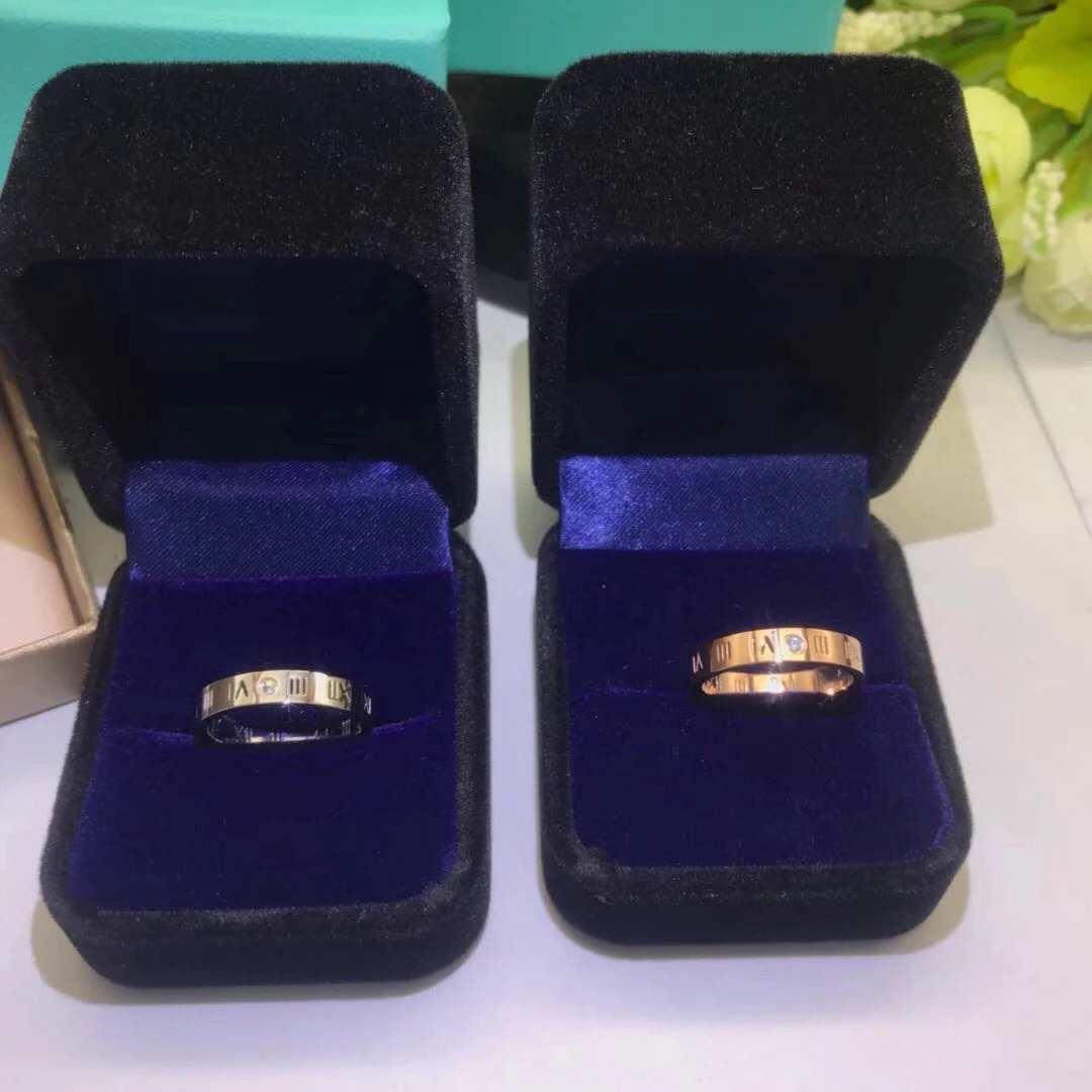 

Tiff real 925 sterling silver couple ring jewelry rome digital retro European and American style holiday gift