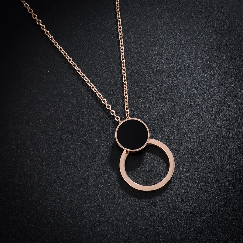 

Titanium Steel Fashion Black Circle Clavicle Choker Necklace Rose Gold Wedding Necklaces For Women Christmas Gift RN02091