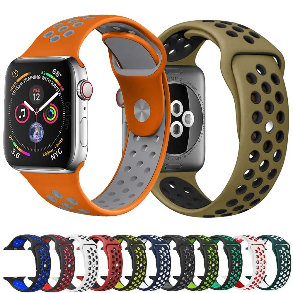 Силиконовый ремешок для спортивных часов для iWatch band 4 и 3 и 2 42 мм 44 мм apple watch band 38 мм 40 мм Nike наручные браслеты оригинальный сменный ремешок