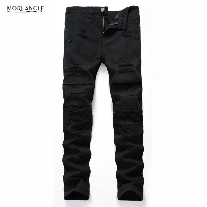 

MORUANCLE New Men's Black Ripped Jeans Pants Fashion Distressed Denim Joggers Hi Street Jean Trousers For Male Plus Size 27-40