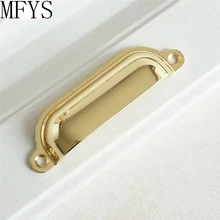 Gold Bin Handles Drawer Pull Dresser Knobs Hardware Shell Cup Classic Cabinet Knob Pulls Kitchen Handles Retro Vintage Style 97mmx31mm retro shell pulls oil rubbed iron conch cup handle knob drawer cabinet decor bin pulls