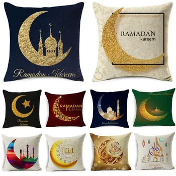 

Ramadan Decoration Eid Mubarak Moon Lantern Cotton Linen Cushion Cover Decorative Cushions for sofa Decorative Pillows 40253