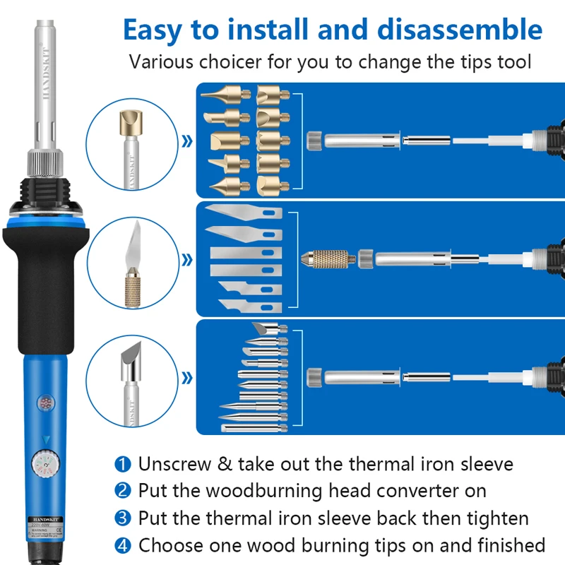 Набор паяльников Handskit 40 шт. 110 В/220 В 60 Вт, набор ручек для сжигания дерева, Электрический паяльник, инструменты для пирографии