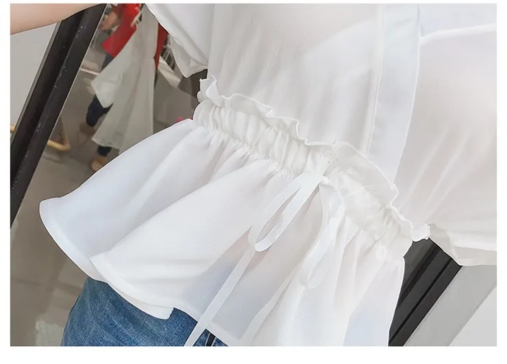 2018 Women Tops Summer Sexy Off Shoulder Blouse Ladies V-neck Short Sleeve Peplum Tops White Shirt Femme Chiffon Blusas Mujer  (13)