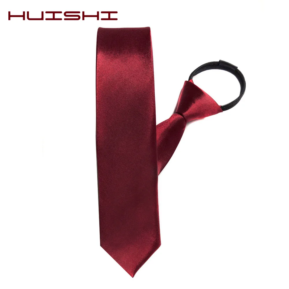 HUISHI предварительно завязанные галстуки на молнии мужские обтягивающие галстуки на молнии 5 см красные, черные, синие однотонные тонкие узкие вечерние галстуки