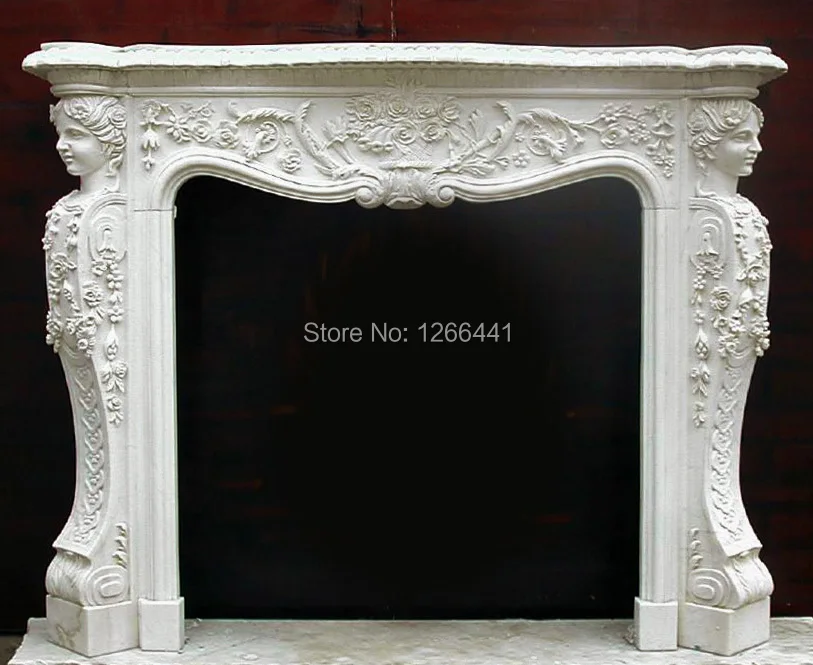 Natural Stone Marble Fireplace Mantel With Fairy Sculpture In