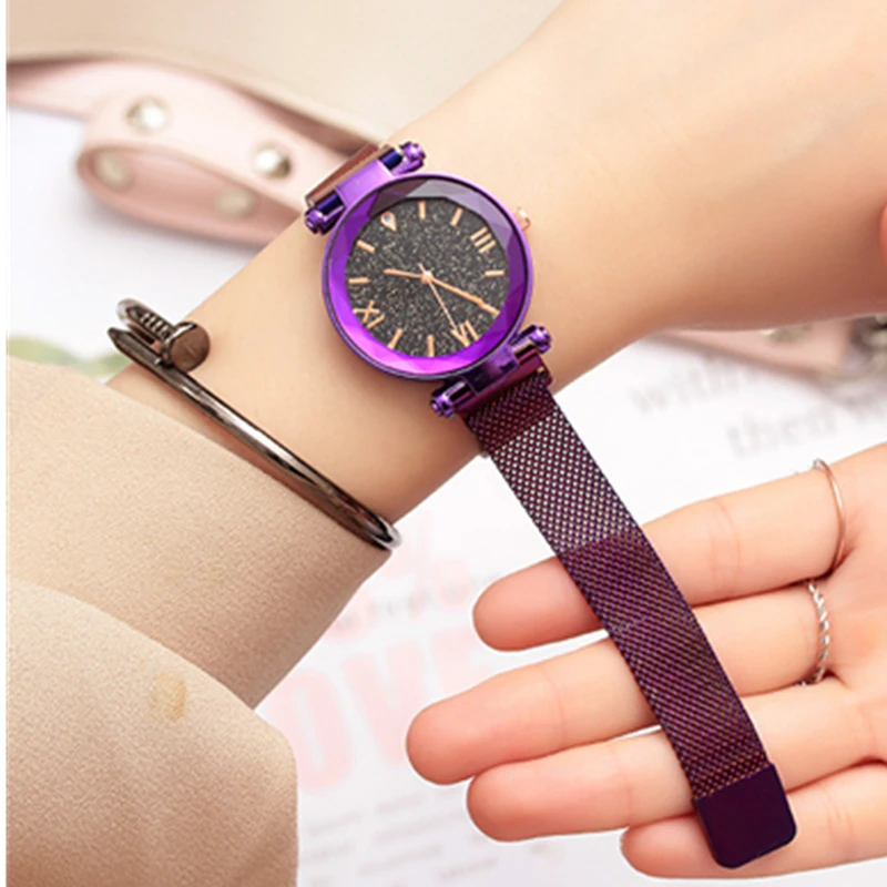 Роскошные женские часы Модные женские наручные часы с магнитным ремешком звездное небо Роскошные Кварцевые часы relogio femino