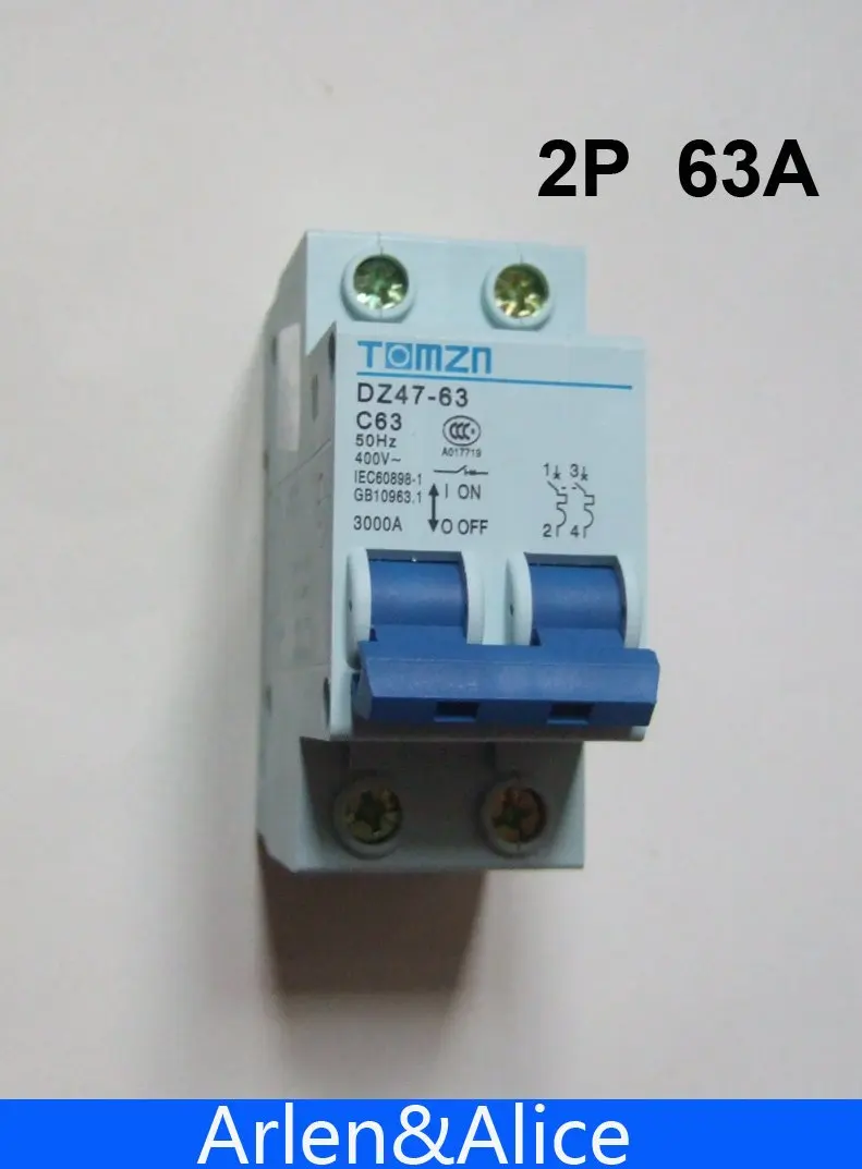 2P 63A 400V 50HZ/60HZ Circuit breaker AC MCB safety breaker C typein