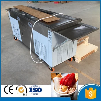 

Double Pans Fried Ice Cream Machine 2 Pans Ice Cream Roll Making Machine with Salad Fruit Workbench 10pcs Tanks Cooling