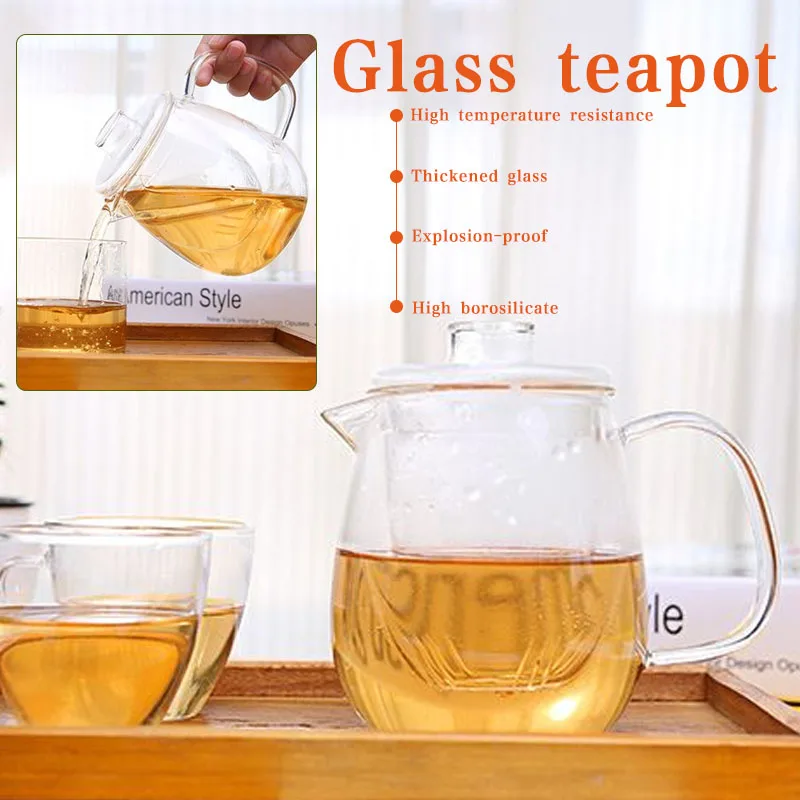 

Glass Teapot Glass Flower Teapot Green Tea Fashion Coffee Teakettle Anti-Scalding Kitchen Oolong Tea Durable