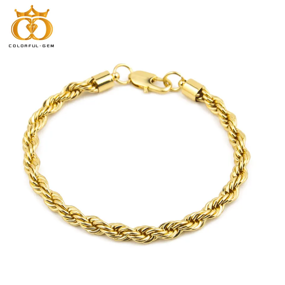 

Hip hop Men's Bracelet Bangle Silver Gold Color Bling plating Rope Chain Iron Iced Out Bracelet Chain Jewelry 6mm*9inch
