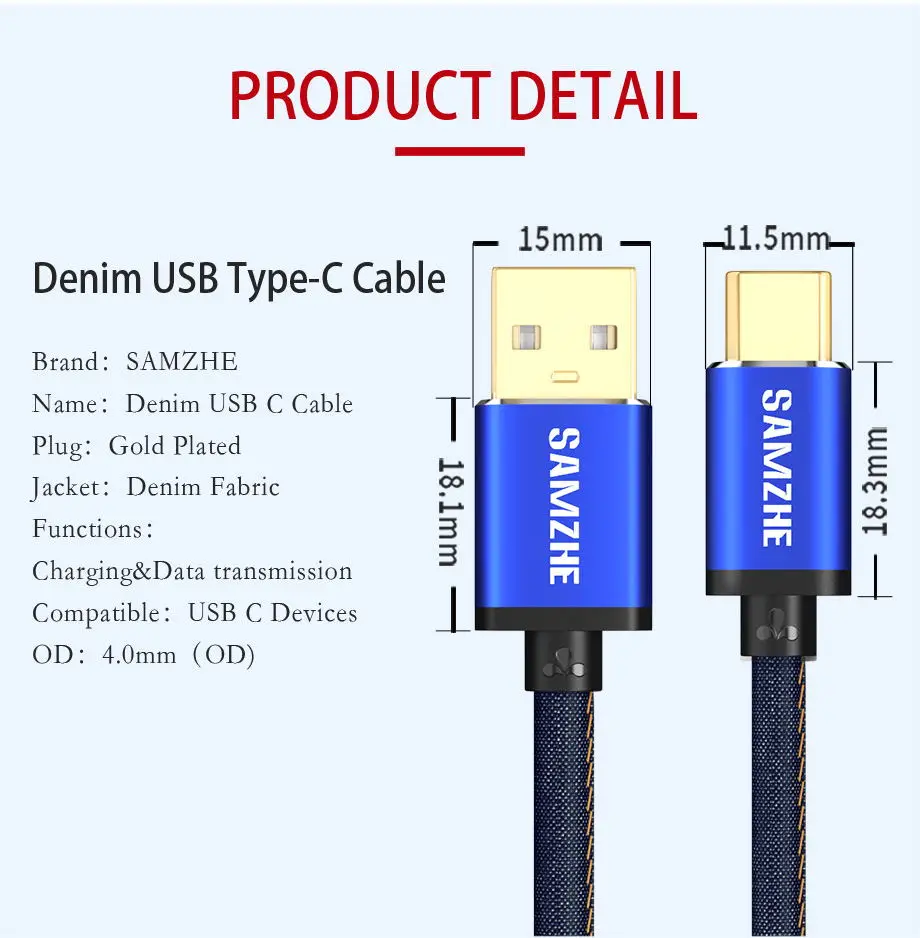 SAMZHE USB 2,0 Тип usb C кабель джинсы ткань 5V 2A кабель для быстрой зарядки из джинсовой ткани плетеный телефонный кабель для зарядки и передачи данных для Xiaomi huawei Letv samsung