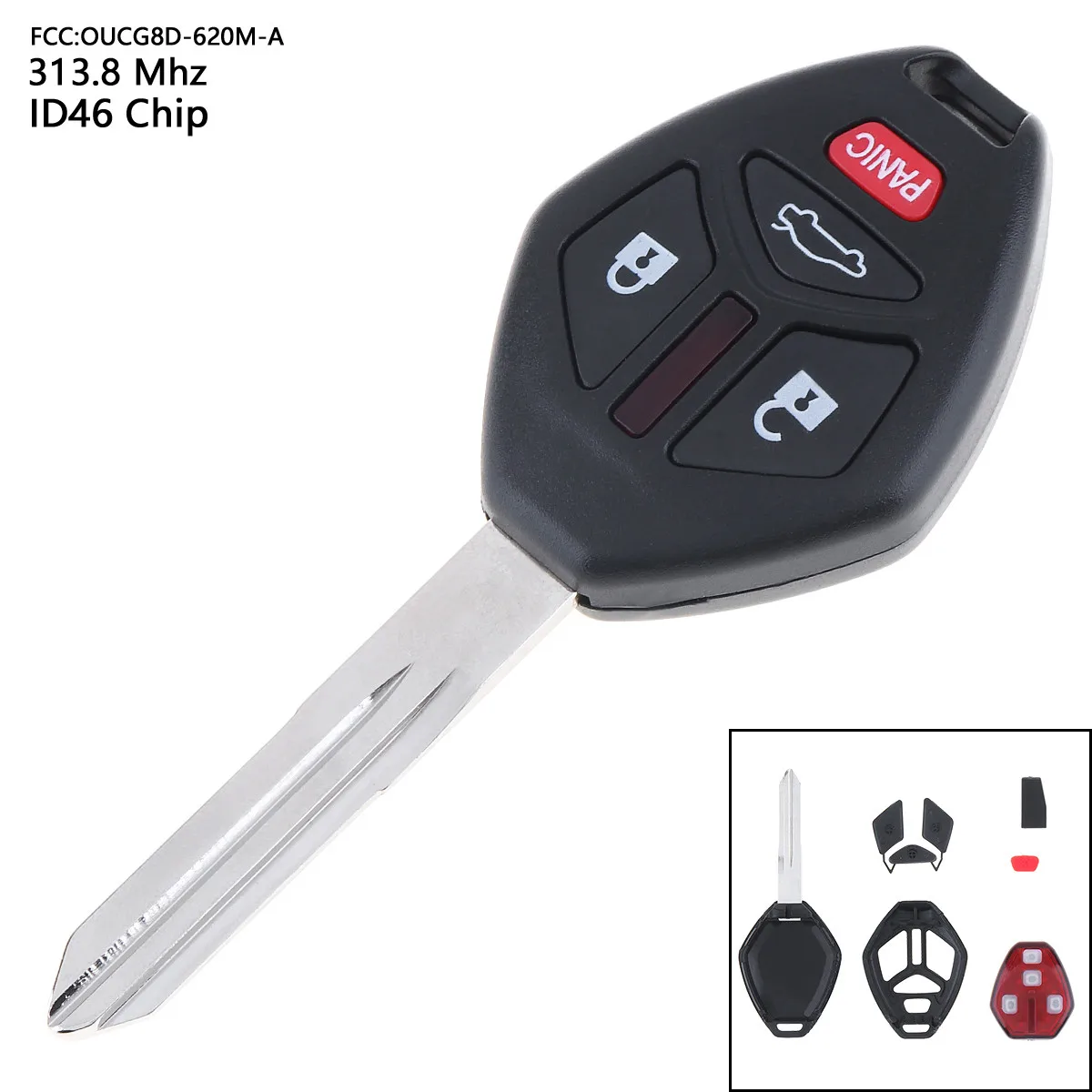 

313.8MHz 4 Buttons Keyless Remote Car Key Fob Shell Case with ID46 Chip OUCG8D-620M-A for 2006 2007 Mitsubishi Eclipse