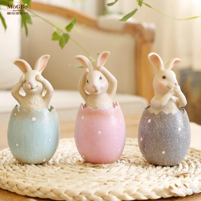 Fairy Garden Miniature Easter Resin Rabbit Egg Statuettes Mini Crafts