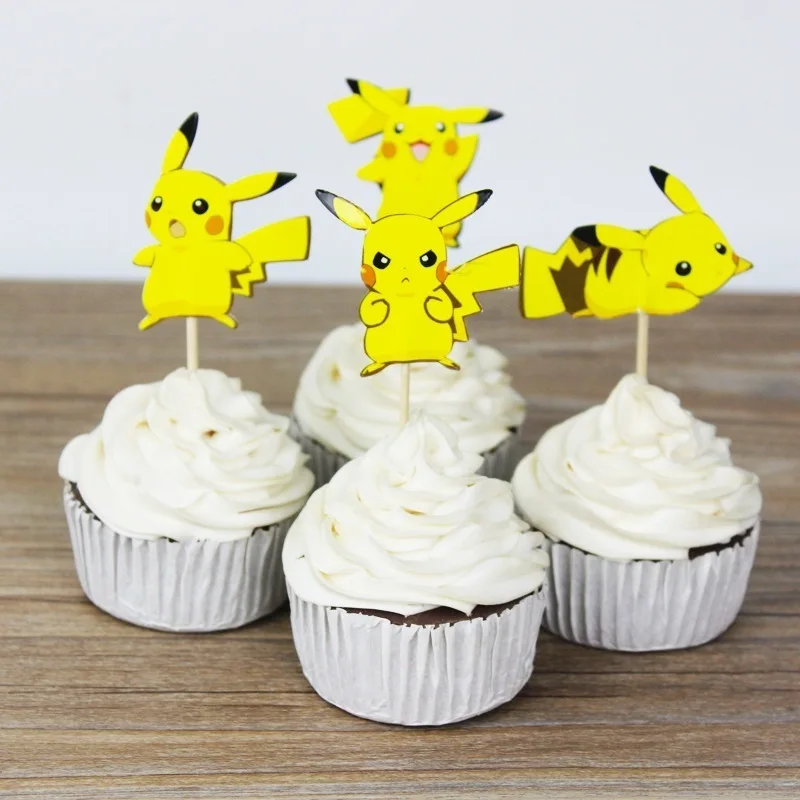 

24pcs/set KAWAII Pikachu Cupcake Toppers Paperboard Party Cake Decorating Tools Birthday Party Decoration Kids