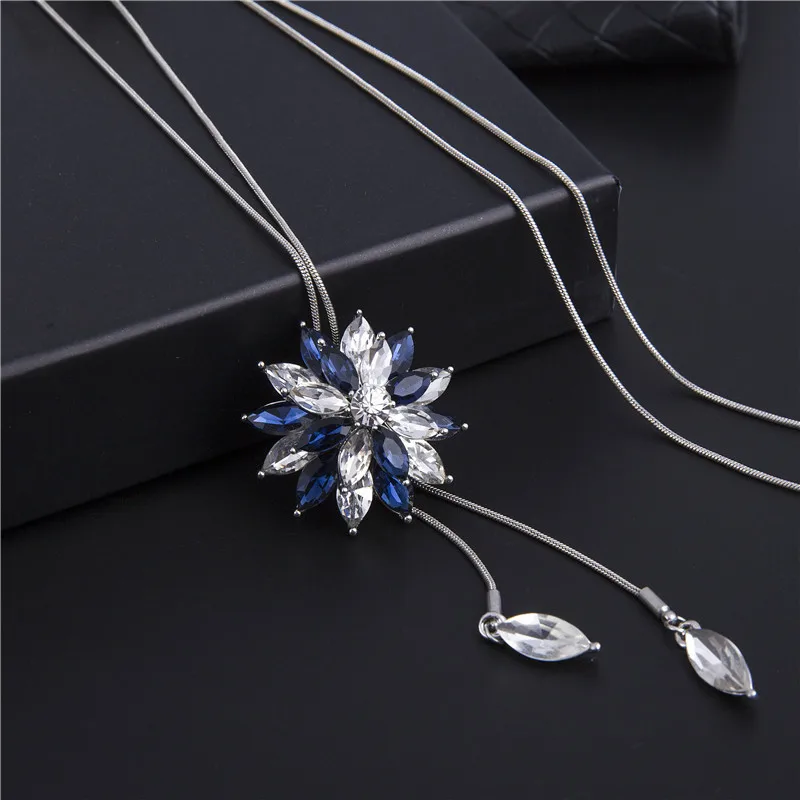 RAVIMOUR циркониевое длинное ожерелье для женщин, модное серебряное длинное ожерелье с кристаллами и подвесками, Массивное колье с кисточкой, ювелирное изделие