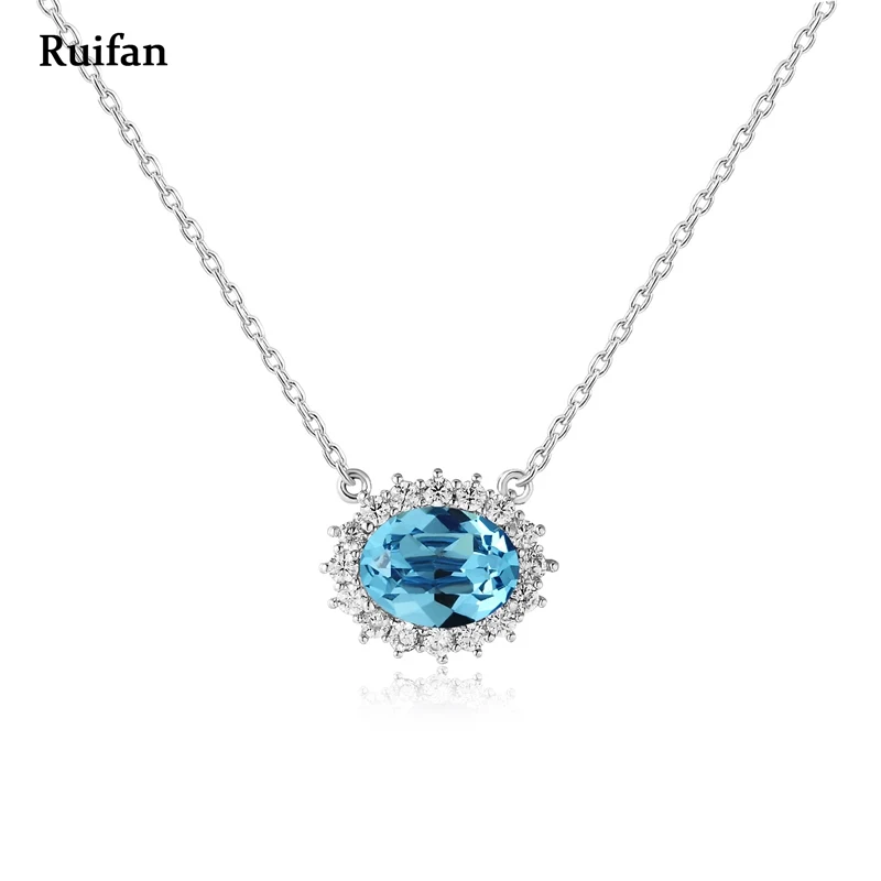 

Clearance Sale Oval Sky Blue Crystal Rhinestone Pendant Necklaces 925 Silver Chain Necklace Women Jewelry Accessories YNC006