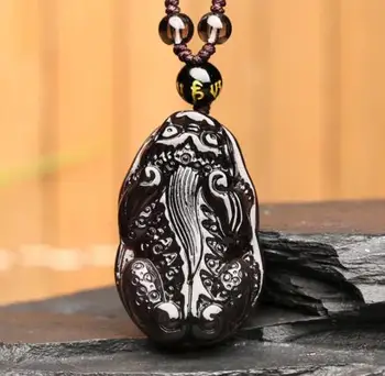 

Koraba Fine Jewelry 100% Natural Color Obsidian Carved Chinese Lucky PiXiu Pendant + Free Necklace Free Shipping