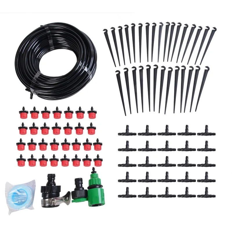 25m 30pcs Red Drip Set Adjustable Automatic Dripper Emitters Drip