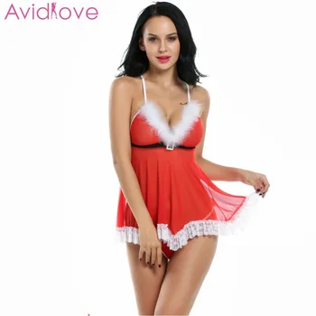 

Avidlove Christmas Sexy Women Lingerie Hot Erotic Underwear Plus Size Costume Cotton Cosplay Women Nightdress Sets Sleepwear