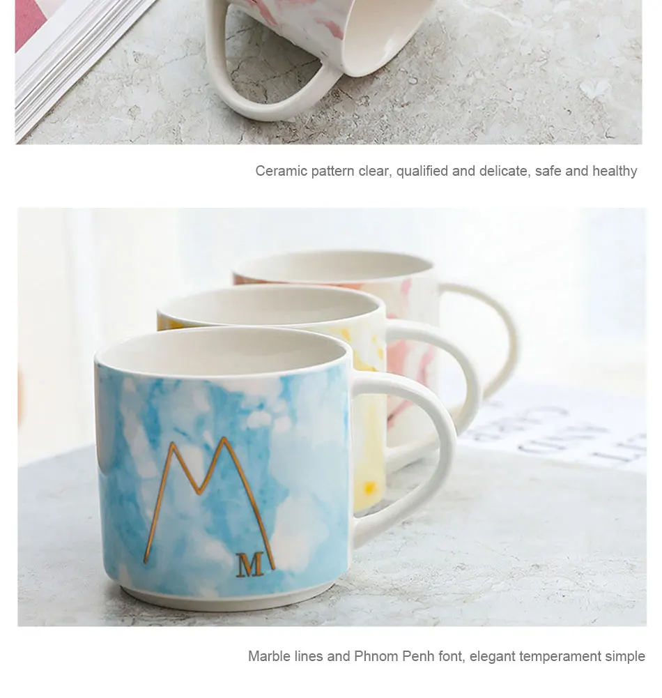Lovely Marble Ceramic Mugs Gold Plating Letter Couple Lover's Gift Morning Mug Milk Coffee Tea Breakfast Unique Porcelain Cup (9)