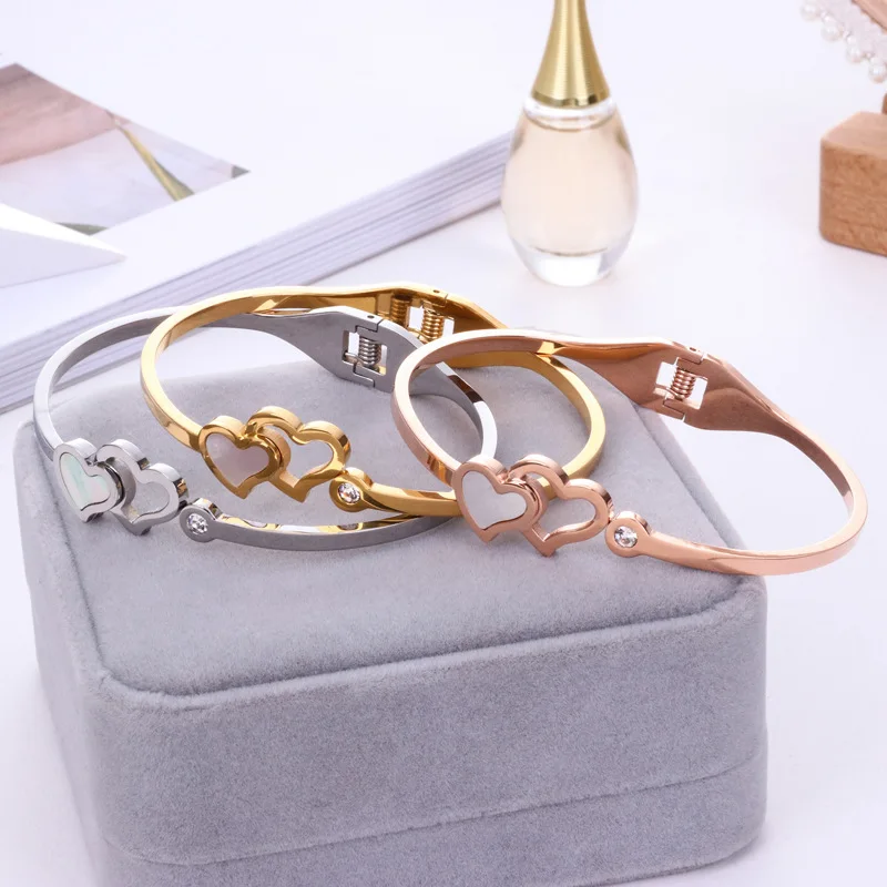 Buy HFYK 2019 Double heart bangles for women stainless