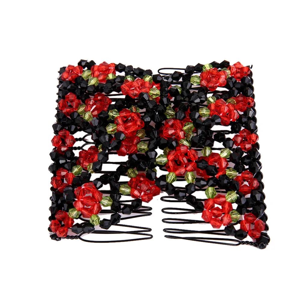 

HAICAR Professional Hair Comb Ladies Magic Beads Elasticity Double Bead string Clamp Stretchy Acces Valentine's Day 827