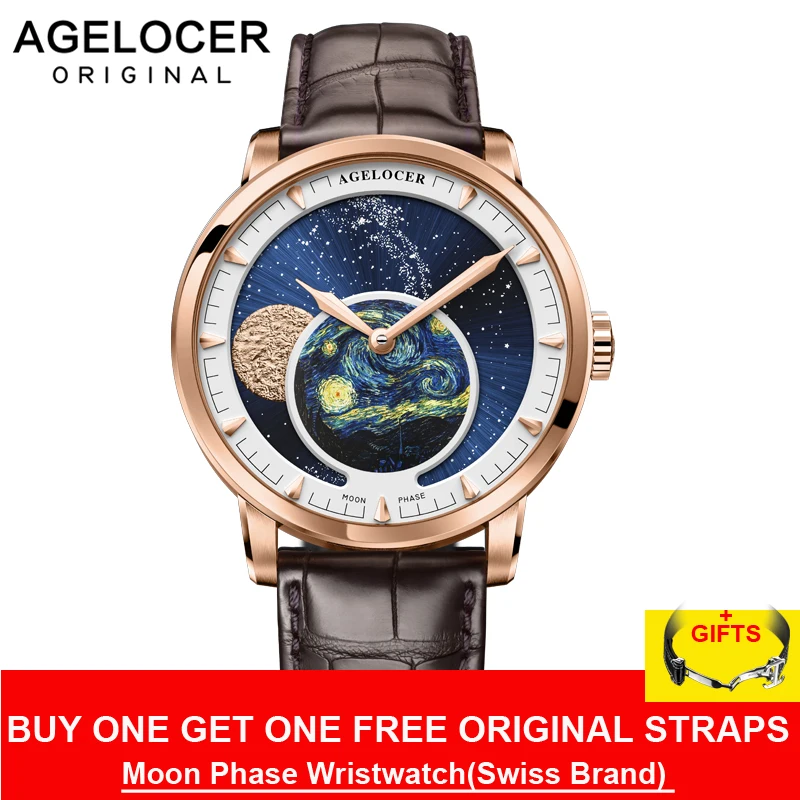 

AGELOCER Moon Phase Watch Swiss Mens Watches Luxury Brand Power Reserve 80 Hours Moonphase Mechanical Self-winding Watch 6401D2