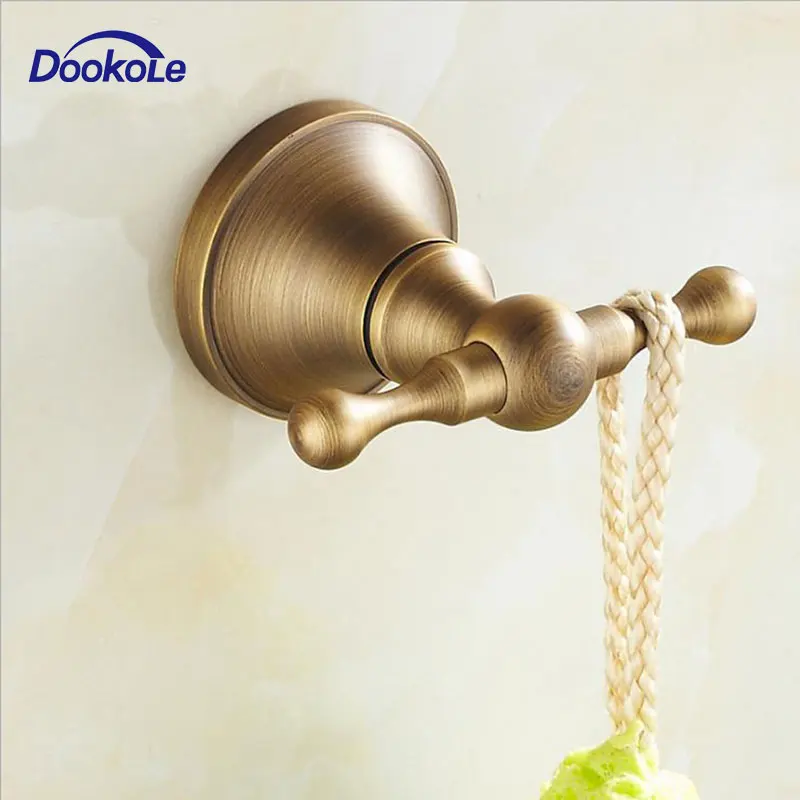

Robe Hook Wall Mounted Coat Clothes Hanger Double Towel Hook for Bathroom Wardrobe Bedroom Brass Antique, Vintage Style