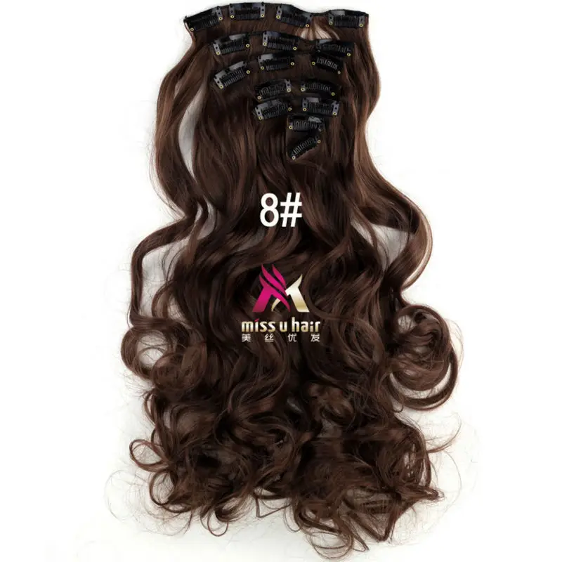 Miss U Hair 1" 45 см 130 г длинные волнистые синтетические заколки для наращивания волос штук 7 шт./компл. Термостойкое волокно