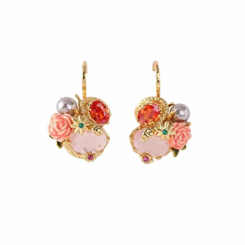 

2018 Handmade Enamel Glaze Lovely Rose Flower Light Bright Stone Womens Hook Stud Earrings Jewelry For Party