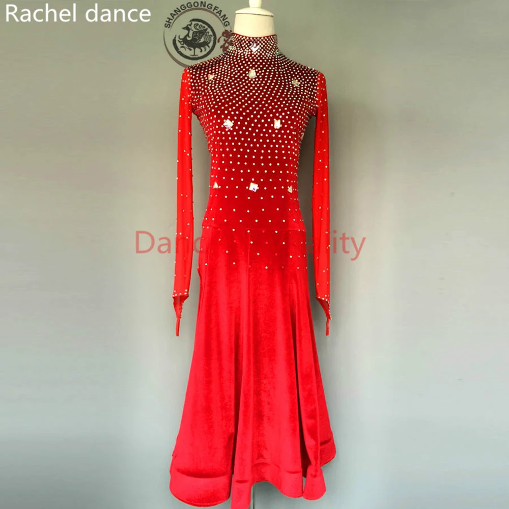 

Elegant Latin Dance Dress Women Girls Round Necked Diamonds Salsa Samba Tango Ballroom Competition Stage Latin Dance Costume