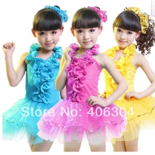 Розового, голубого, желтого цветов для детей латинские танцы платье с воланами для девочек, костюм с пайетками, для детей, торжественное платье, платье для выпускного вечера