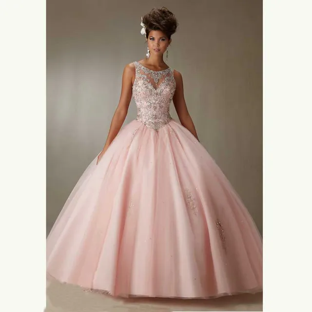2015 Light Pink Luxury Sequins Quinceanera Dresses Ball Gown Sweet 16