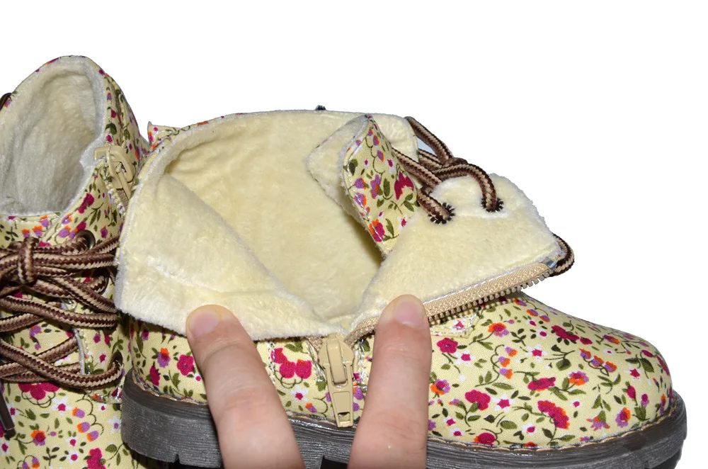 Хлопковые ботинки для девочек; Новинка года; зимние Бархатные Детские ботинки с цветочным принтом; Chaussure Fille Sapato Menina; Нескользящие Детские ботильоны