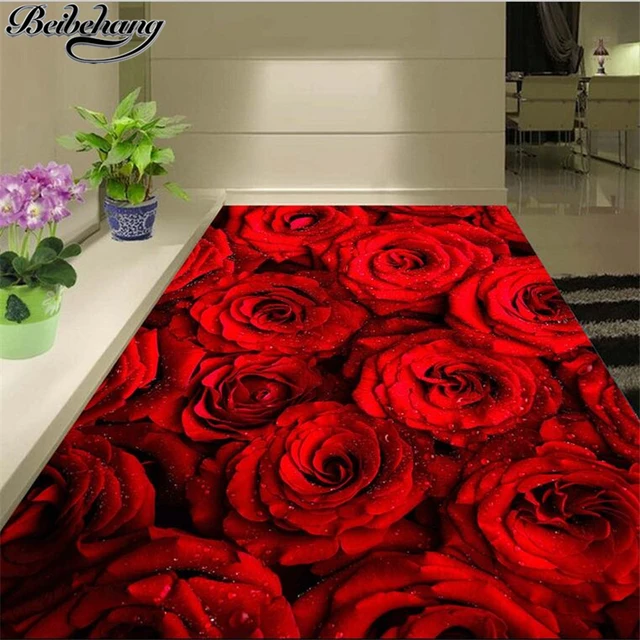 beibehang Custom flooring 3d romantic red rose flower living room