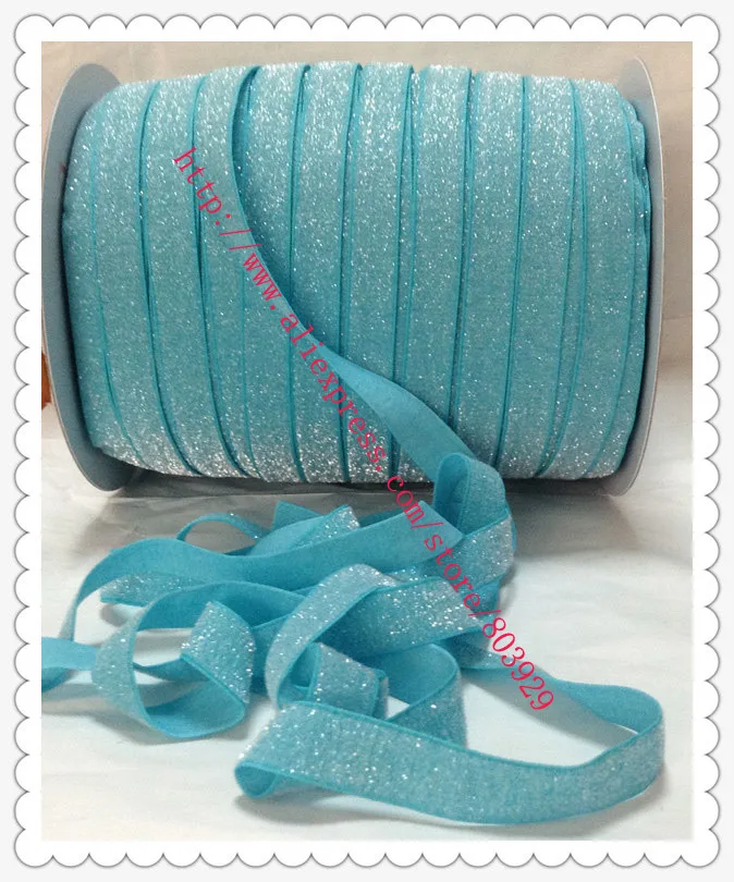 

Stretch Misty Turquoise Metallic Velvet Ribbon Sparkle Ribbon 5/8" Elastic Frosted Misty Turquoise Glitter Ribbon