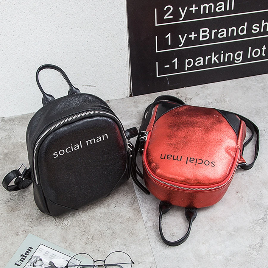 

Printing Letter Women Backpack Glossy Laser PU Leather Student Travel School Backpack Women Fashion Mini Girls Schoolbag 2018