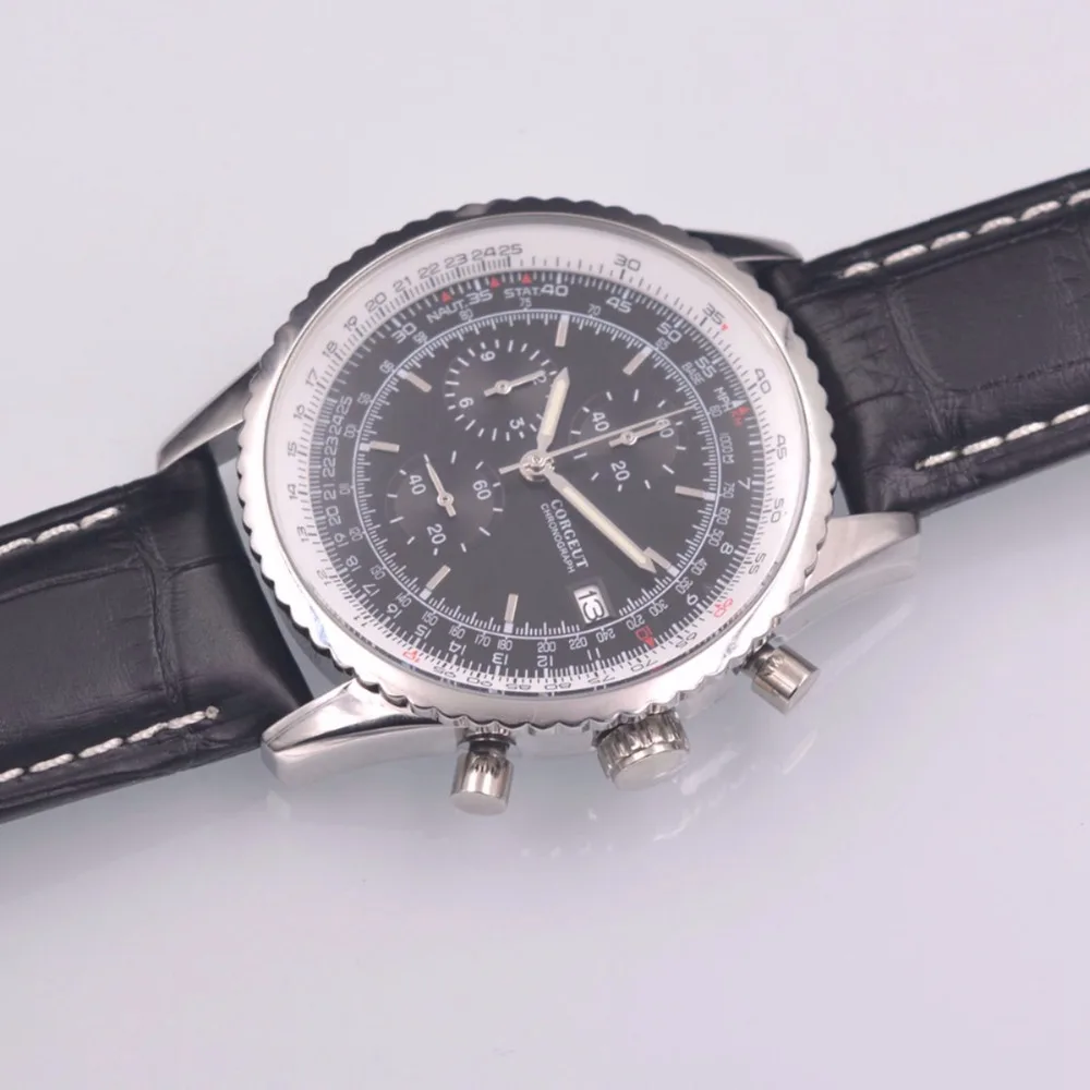 Quartz Watch Corgeut Chronograph Mens Watches Top Brand Luxury Male Clock fashion leather Wrist Watch Date Relogio Masculino