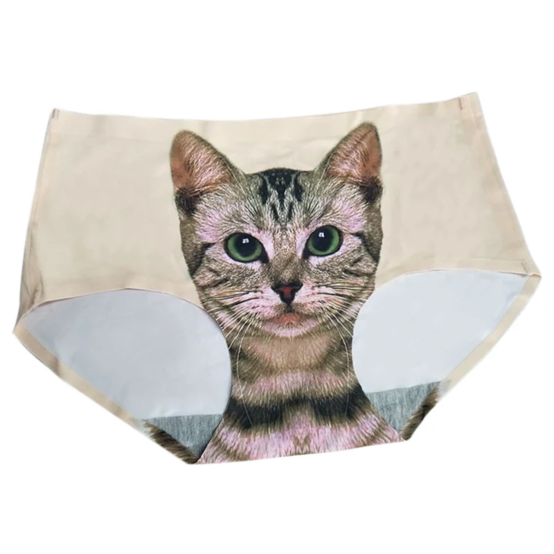 New Fashion Ladies Pussy Cat Panties Briefs Screen Printed Apparel Undies GDD99 - Color: Beige